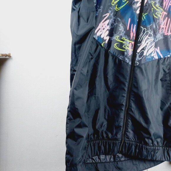 Nike Girl's Black Sportswear Abstract Print Long Sleeve Windrunner Jacket Size L - Picture 5 of 11